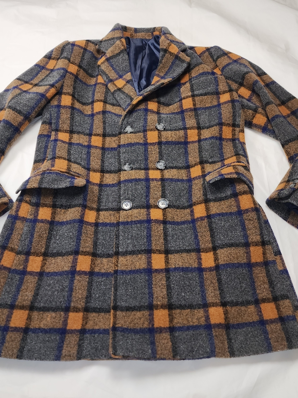 Nohow Street Couture Double-Breasted Plaid Polyester Coat - Gray & Tan